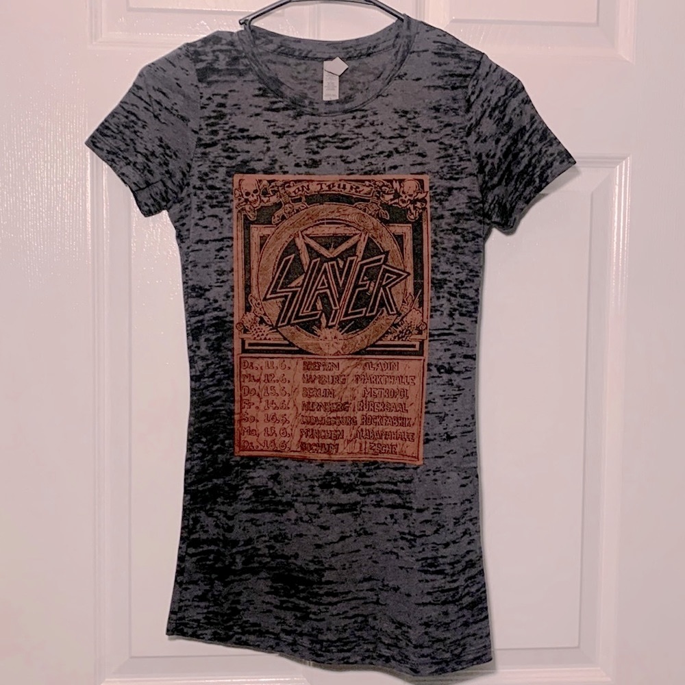The Slayer Europe 85 Red Girls Burnout tour shirt sz small